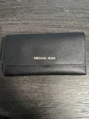 Michael Kors Black Saffiano Continental Wallet with Silver Logo